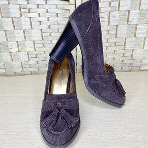 The Loft Womens Size 7.5 Brown Suede Heels Loafer Pump With Tassels